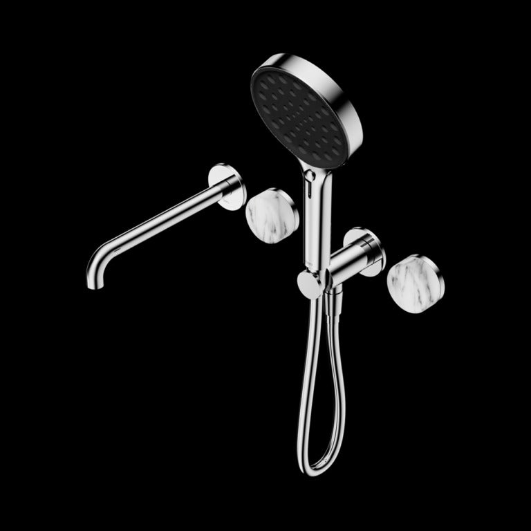 Nero Serenity Progressive Shower System With Spout With Arabescato Corchia Handle And Serenity Hand Shower