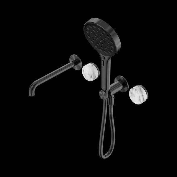 Nero Serenity Progressive Shower System With Spout With Arabescato Corchia Handle And Serenity Hand Shower