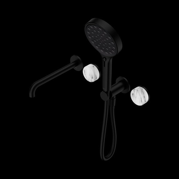 Nero Serenity Progressive Shower System With Spout With Arabescato Corchia Handle And Serenity Hand Shower