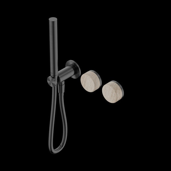 Nero Serenity Progressive Shower System With Rome Travertine Handle And Slim Shower