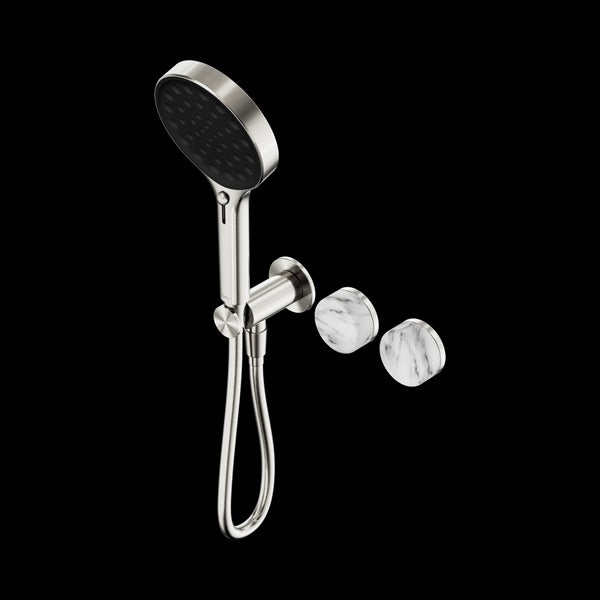 Nero Serenity Progressive Shower System With Arabescato Corchia Handle And Serenity Hand Shower
