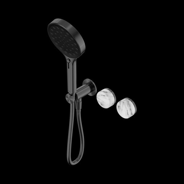 Nero Serenity Progressive Shower System With Arabescato Corchia Handle And Serenity Hand Shower