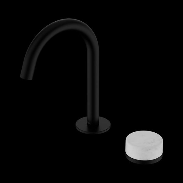 Nero Serenity Progressive Basin Mixer Arc Spout With Carrara Handle
