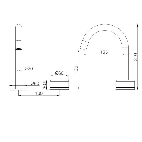 Nero Serenity Progressive Basin Mixer Arc Spout with Verde Alpi Handle