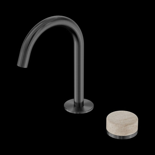 Nero Serenity Progressive Basin Mixer Arc Spout with Rome Travertine Handle