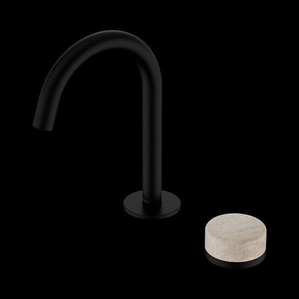 Nero Serenity Progressive Basin Mixer Arc Spout with Rome Travertine Handle