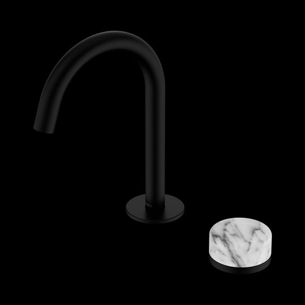 Nero Serenity Progressive Basin Mixer Arc Spout with Arabescato Corchia Handle