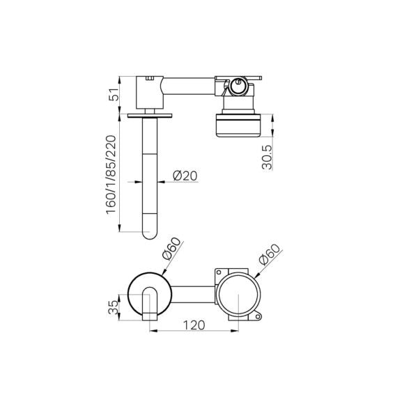 Nero Serenity Progressive Wall Basin Mixer Spout With Carrara Handle