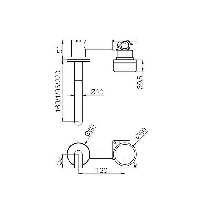 Nero Serenity Progressive Wall Basin Mixer Spout With Rome Travertine Handle