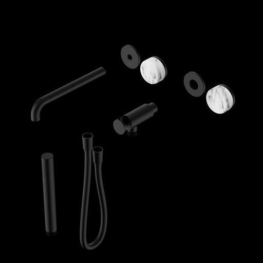 Nero Serenity Progressive Shower System with Spout with Arabescato Corchia Handle and Slim Shower Trim Kit (Requires In Wall Body 24C020)