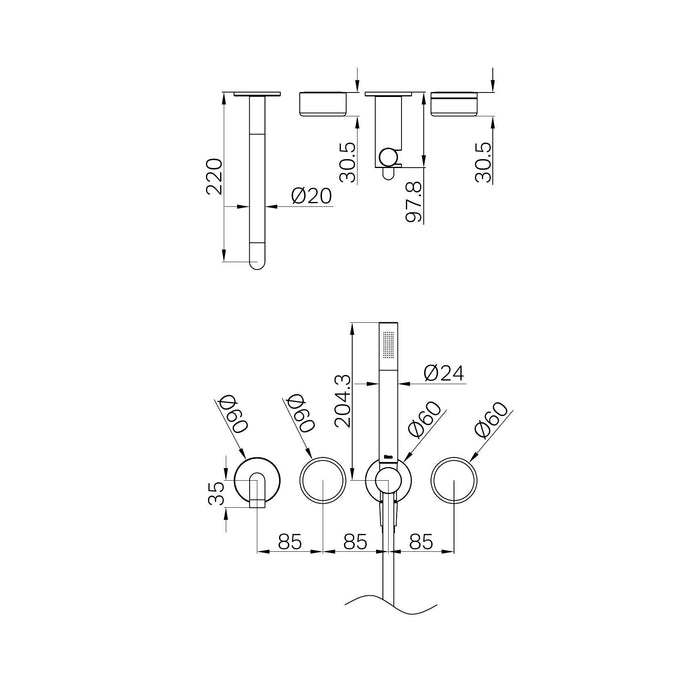 Nero Serenity Progressive Shower System With Spout With Metal Handle And Slim Shower Trim Kit  (Requires In Wall Body 24C020)