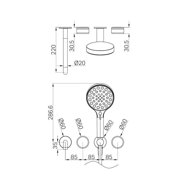 Nero Serenity Progressive Shower System with Spout with Arabescato Corchia Handle and Serenity Hand Shower Trim Kit(requires in Wall Body 24c020)