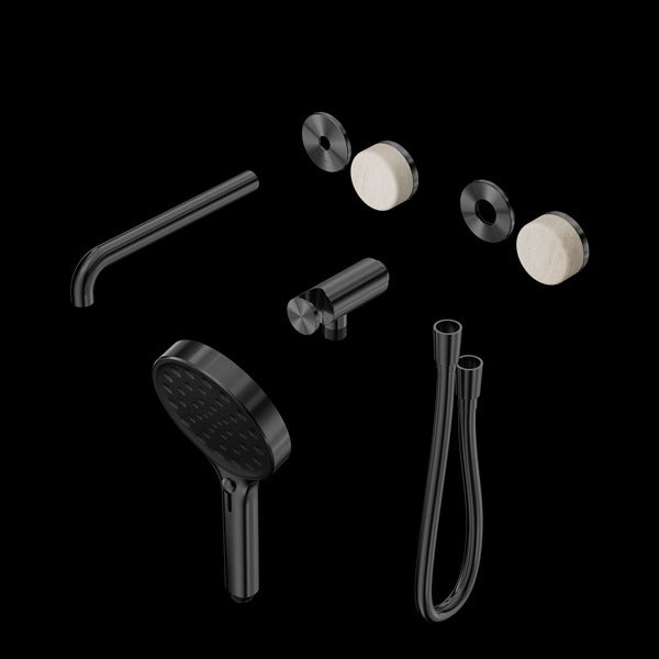Nero Serenity Progressive Shower System with Spout with Rome Travertine Handle and Serenity Hand Shower Trim Kit (Requires in Wall Body 24c020)