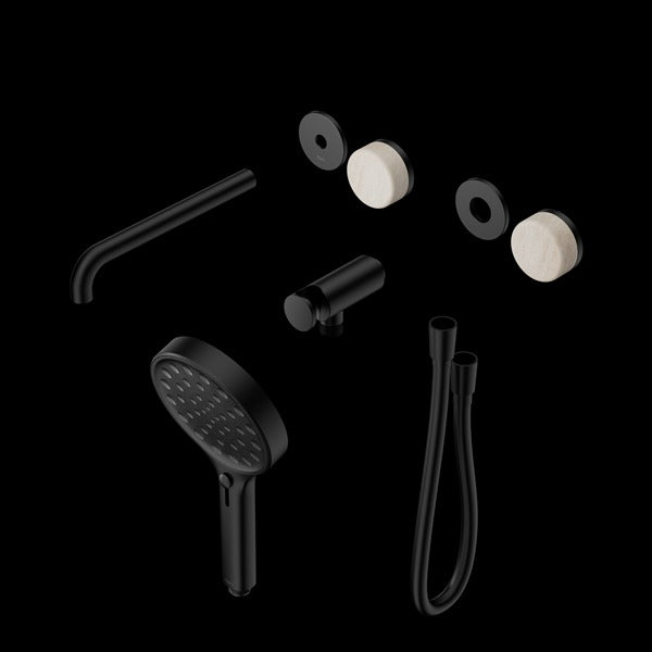 Nero Serenity Progressive Shower System with Spout with Rome Travertine Handle and Serenity Hand Shower Trim Kit (Requires in Wall Body 24c020)