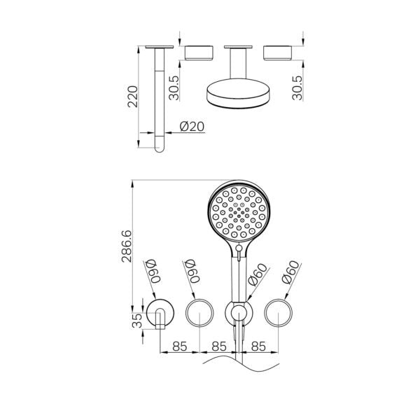Nero Serenity Progressive Shower System with Spout with Metal Handle and Serenity Hand Shower Trim Kit (Requires in Wall Body 24c020)