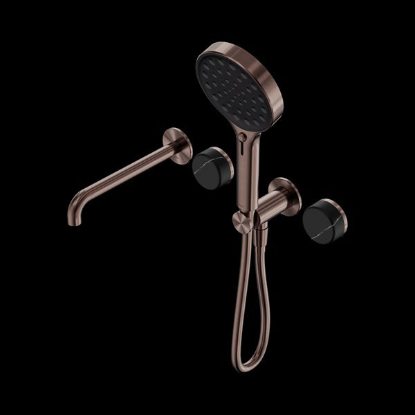 Nero Serenity Progressive Shower System with Spout with Marquina Black Handle and Serenity Hand Shower