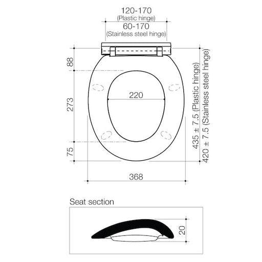 Caroma Caravelle Toilet Seat SC QR ST/ST Hinge with GermGard®