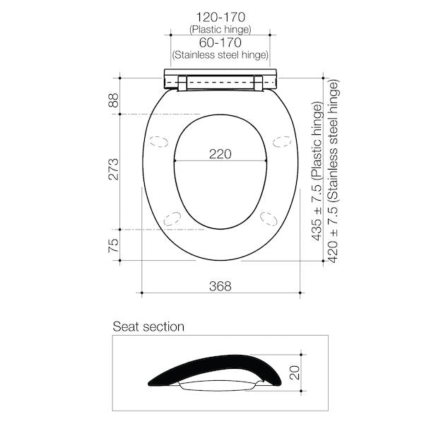 Caroma Caravelle Toilet Seat SC QR ST/ST Hinge with GermGard®