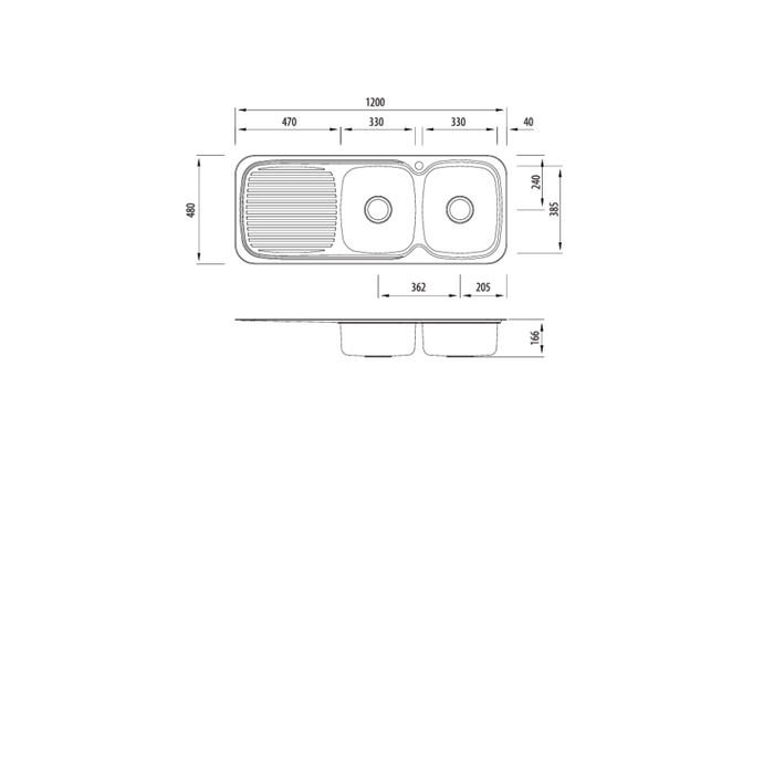 Oliveri Lakeland Double Bowl Sink With Drainer 1200mm