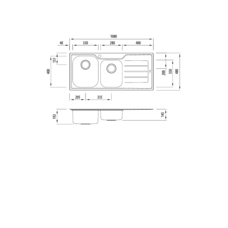 Oliveri Flinders 1 & 3/4 Bowl Sink With Drainer 1 Tap Hole