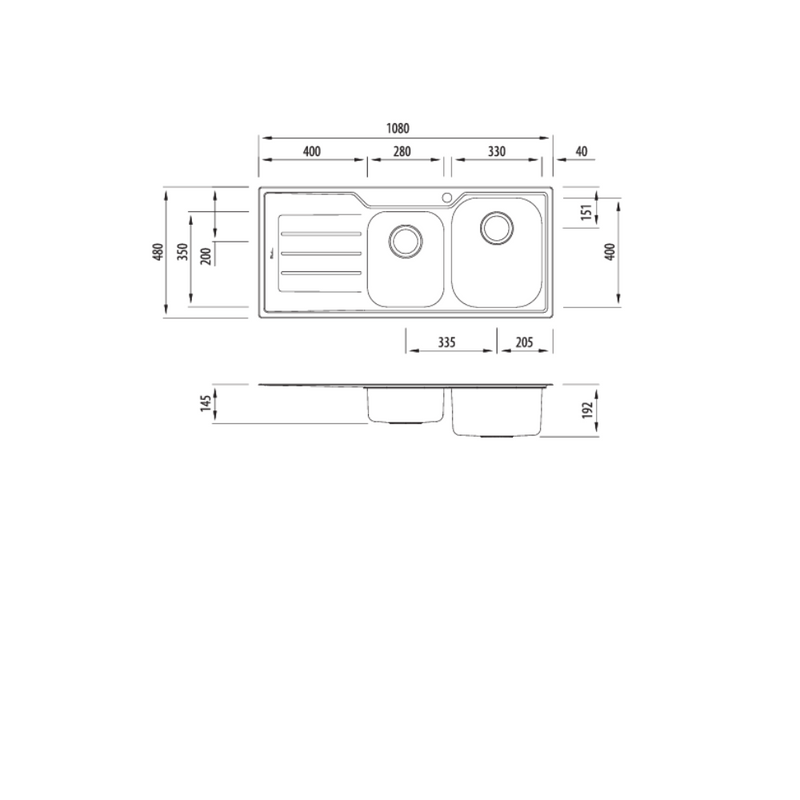 Oliveri Flinders 1 & 3/4 Bowl Sink With Drainer 1 Tap Hole