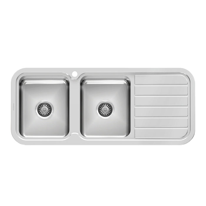Phoenix 1000 Series Double Left Hand Bowl Sink with Drainer and Taphole