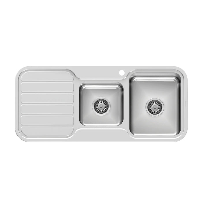 Phoenix 1000 Series 1 and 3/4 Right Hand Bowl Sink with Drainer and Taphole