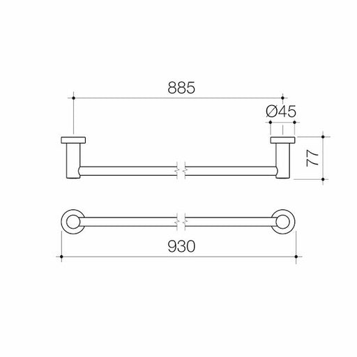 Caroma Cosmo Metal Single Towel Rail Black 930mm