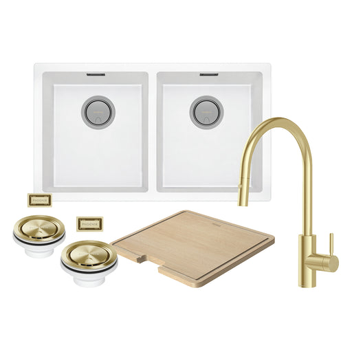 Phoenix Sink Package 2 – Matte White Sink & Brushed Gold Mixer