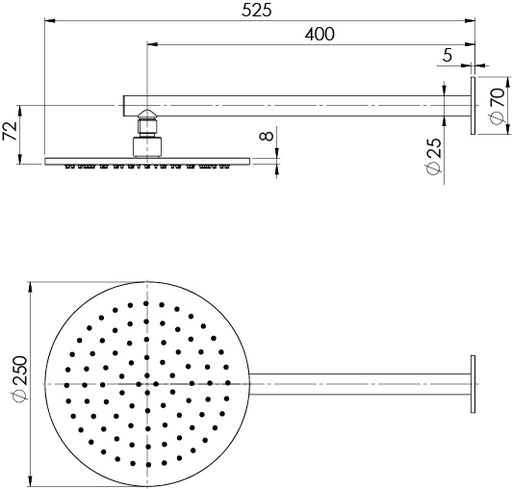 Phoenix Vivid Slimline SS 316 Shower Arm and 250mm Round Rose