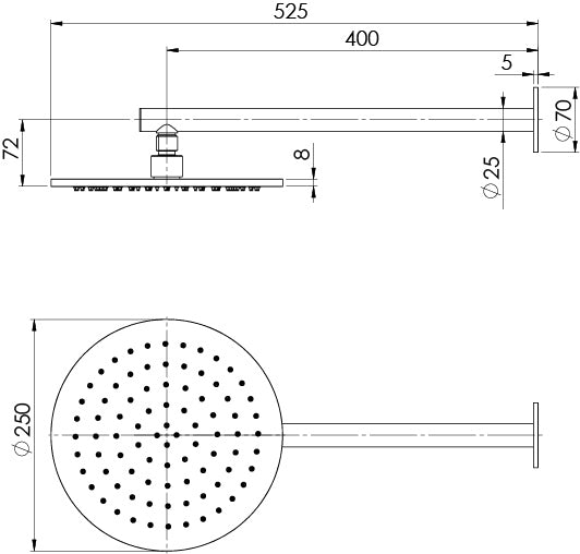 Phoenix Vivid Slimline SS 316 Shower Arm and 250mm Round Rose