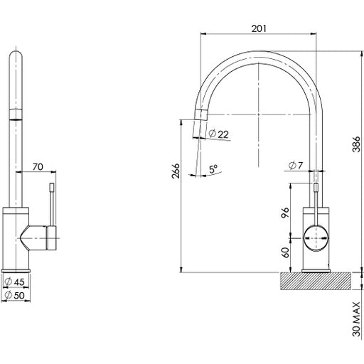 Phoenix Vivid Slimline SS 316 Sink Mixer 200mm Gooseneck – Lead Free
