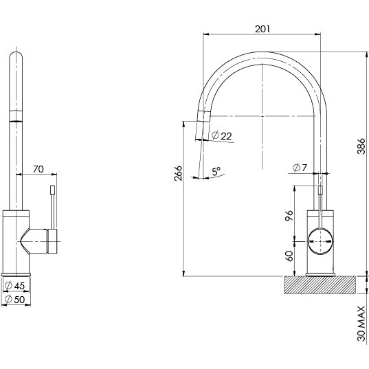 Phoenix Vivid Slimline SS 316 Sink Mixer 200mm Gooseneck – Lead Free
