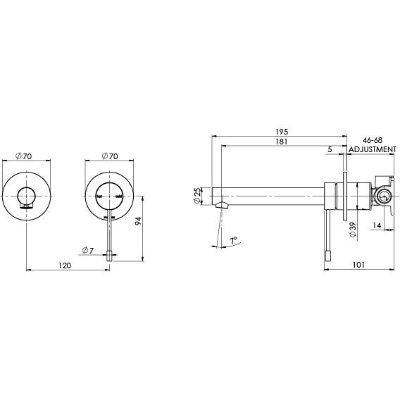 Phoenix Vivid Slimline SS 316 Wall Basin / Bath Mixer Set 180mm