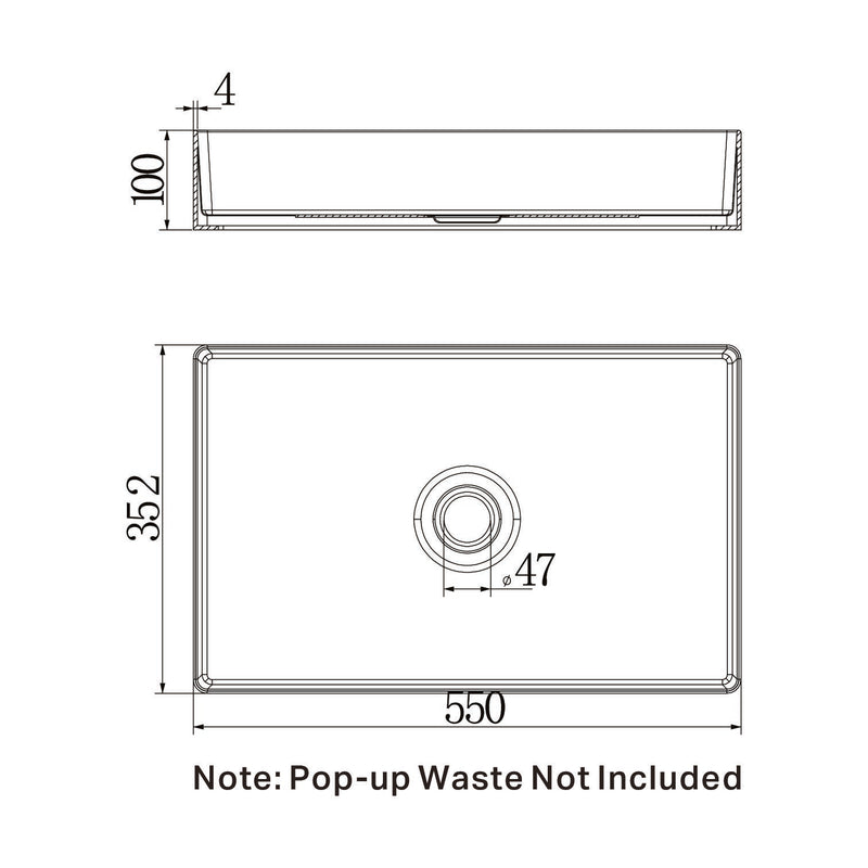 Nero Opal Rectangle Stainless Steel Basin
