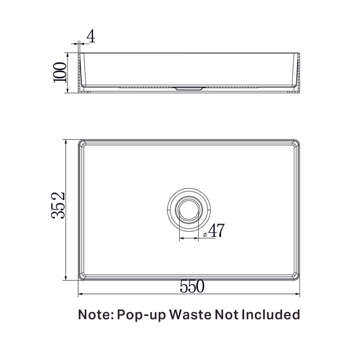 Nero Opal Rectangle Stainless Steel Basin