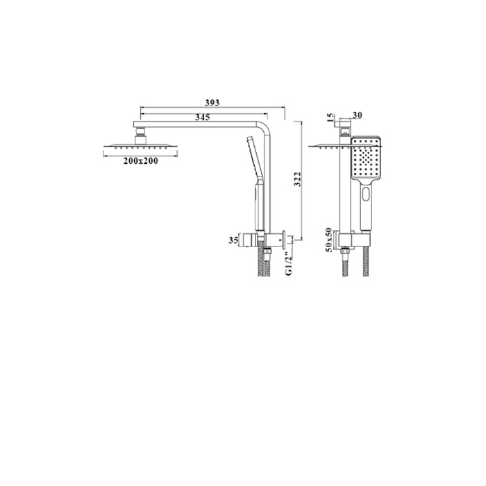 Azzura 50 Series Shower Rail Combo Fixed Set