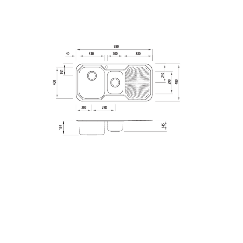 Oliveri Petite 1 & 1/2 LH Bowl Sink With Drainer 980mm