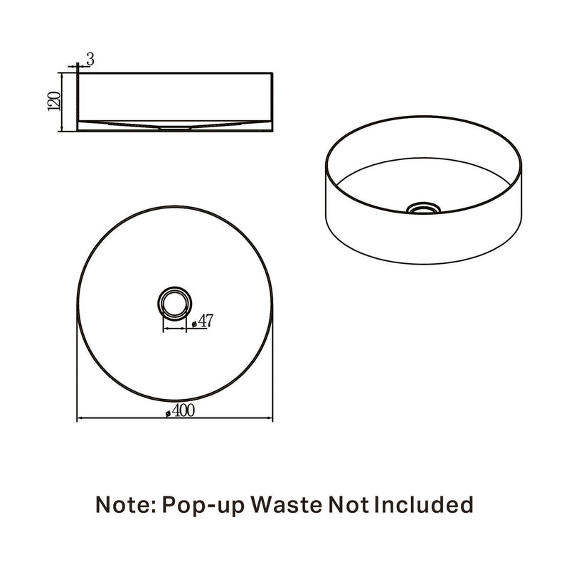 Nero Opal Round 400mm Stainless Steel Basin