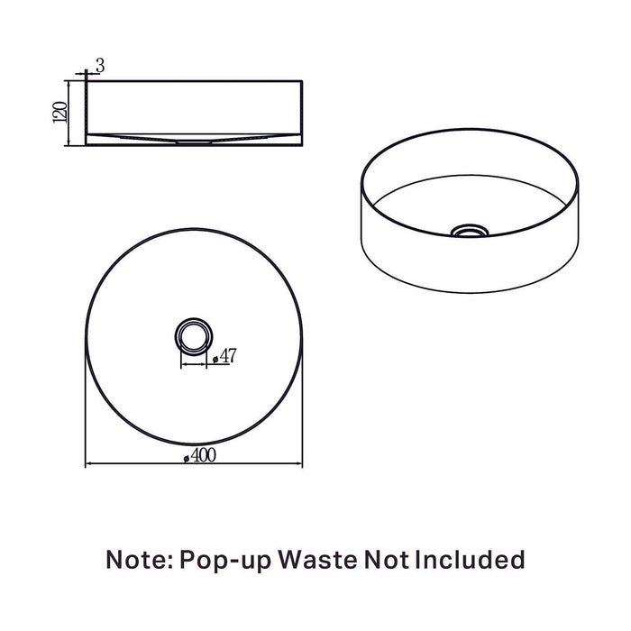 Nero Opal Round 400mm Stainless Steel Basin