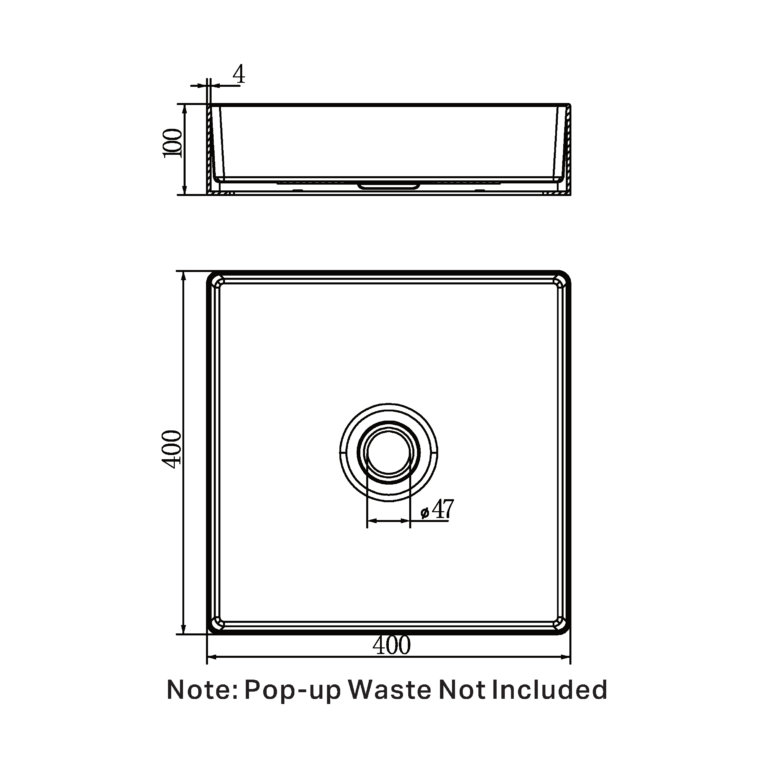 Nero Opal Square 400mm Stainless Steel Basin