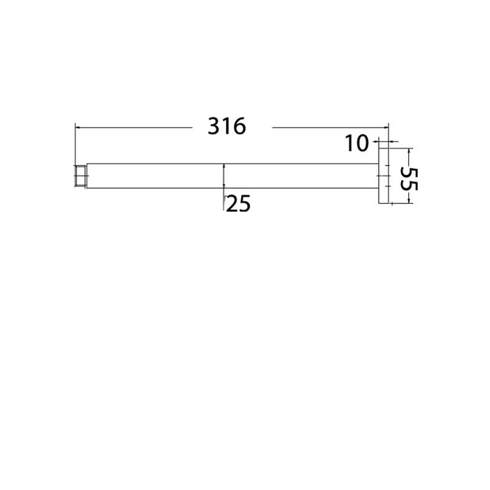 Square Vertical Shower Arm 300MM