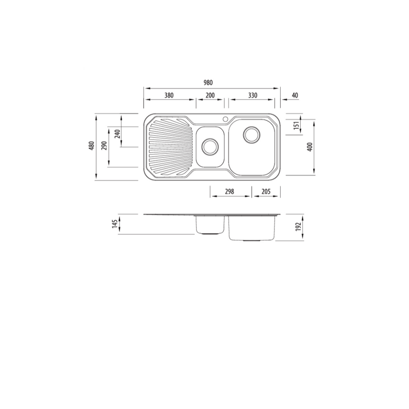 Oliveri Petite 1 & 1/2 RH Bowl Sink With Drainer 980mm