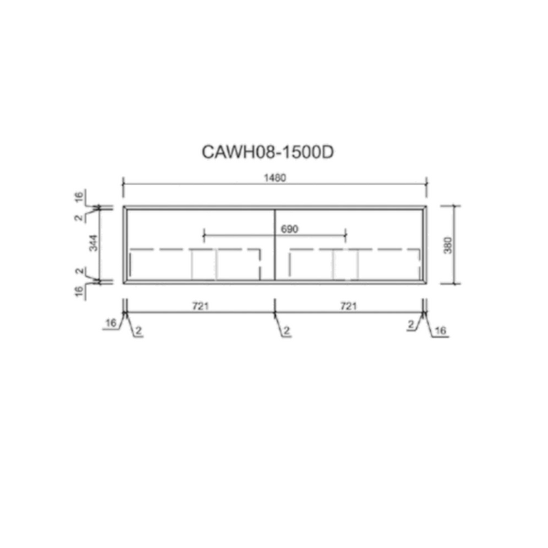 Mia Wall Hung Push Open Cabinet For Double Bowl 1500D