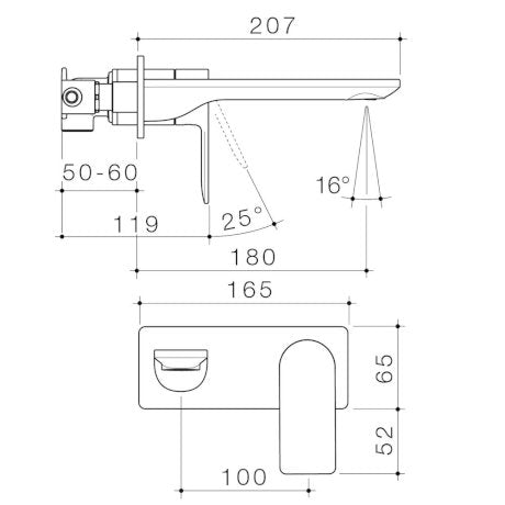 Caroma Urbane II 180mm Wall Basin / Bath Mixer - Rectangular Cover Plate - Chrome - Sales Kit - Lead Free