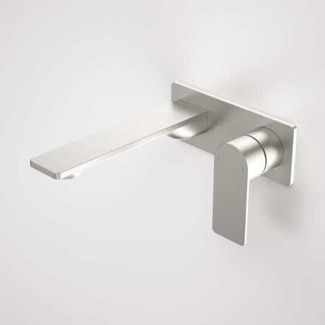Caroma Urbane II 180mm Wall Basin / Bath Mixer - Rectangular Cover Plate - Brushed Nickel - Sales Kit - Lead Free