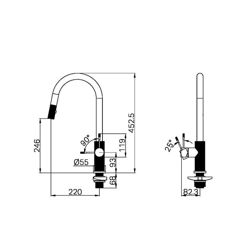 Nero Opal Pull Out Sink Mixer with Vegie Spray Function