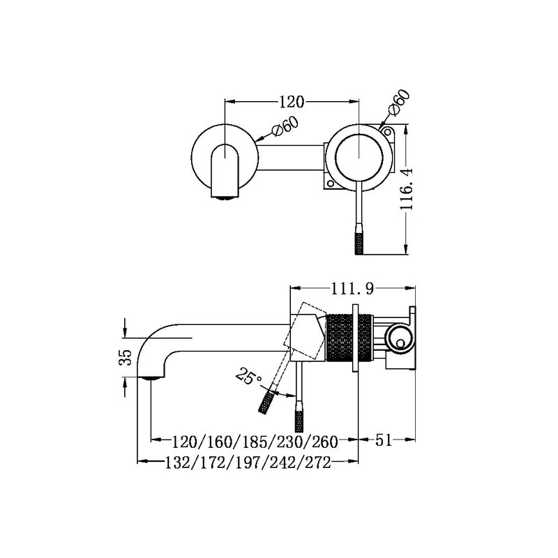 Nero Opal Wall Basin/bath Mixer Separate