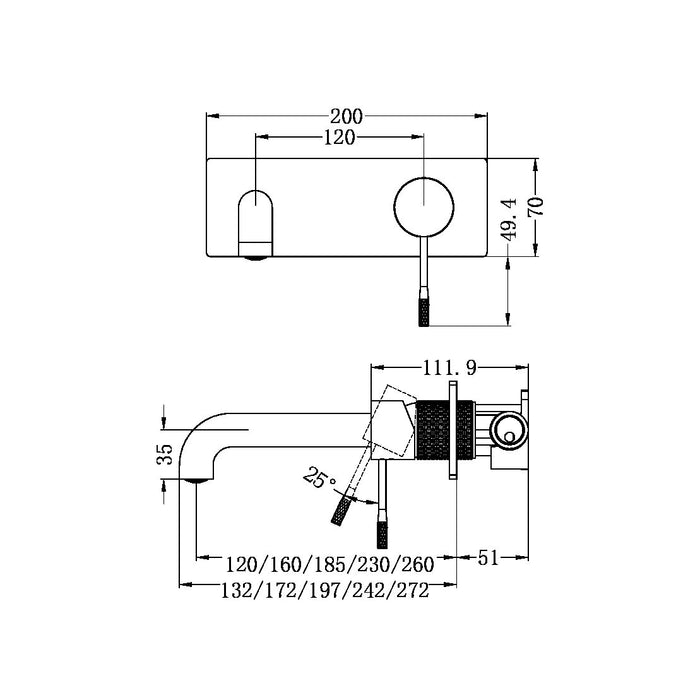 Nero Opal Wall Basin/bath Mixer