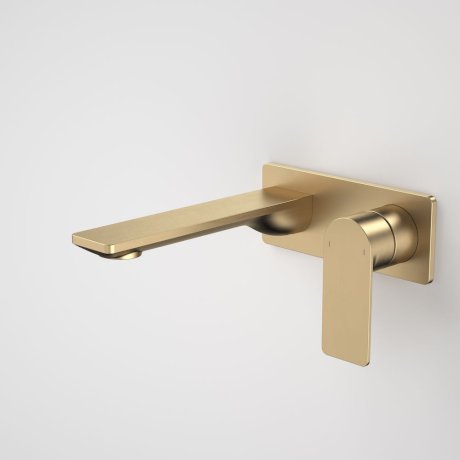 Caroma Urbane II 180mm Wall Basin / Bath Mixer - Rectangular Cover Plate - Brushed Brass - Sales Kit - Lead Free